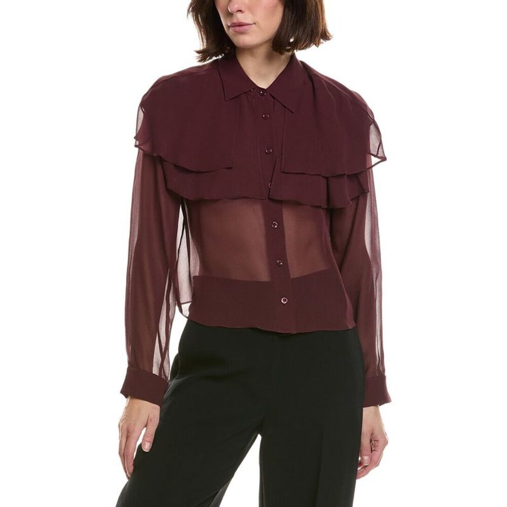 Frame Denim Womens Frame The Silk Cape Blouse, Red